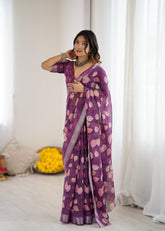 purple Color lilanpatta Saree With Sequence Work